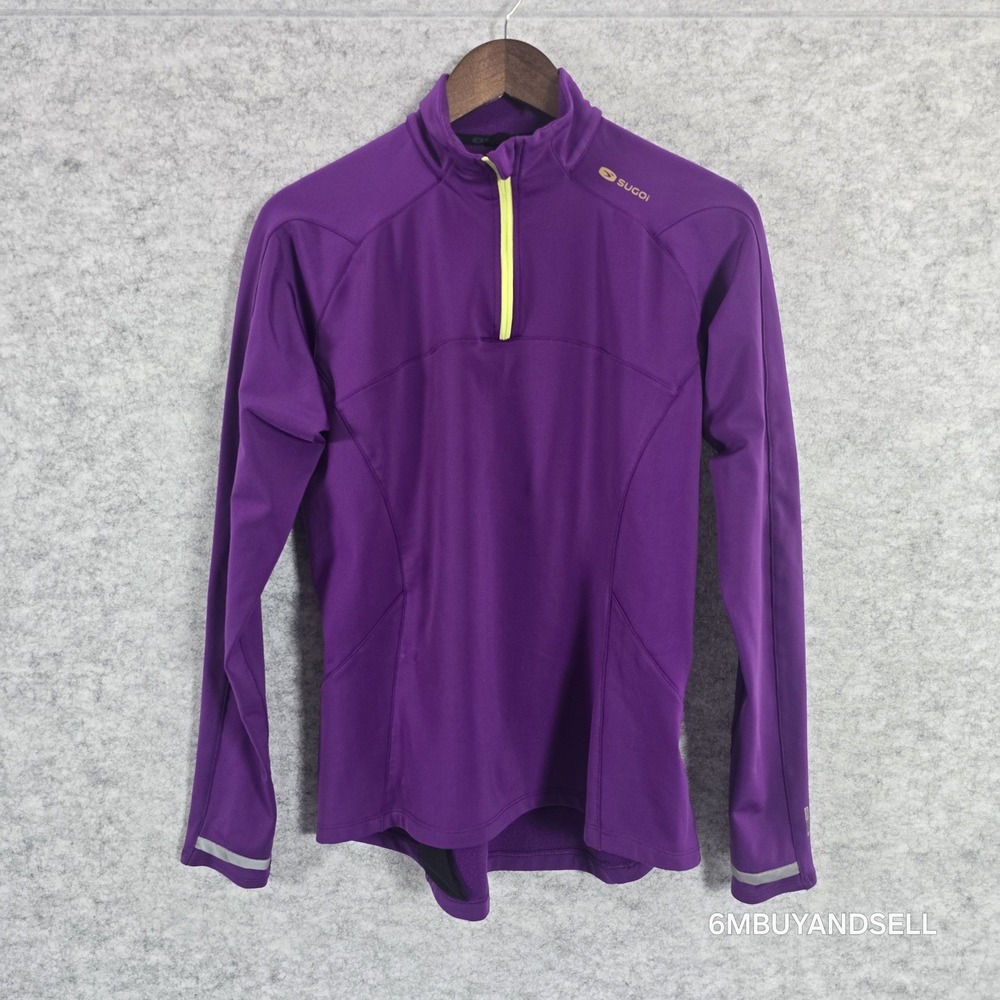 Sugoi MidZero Zip Womens Large Purple Cycling Jersey Long Sleeve 1/4 Zip 64008F